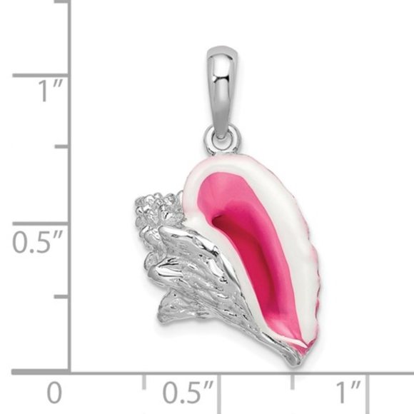 925 Sterling Silver Pink White Enameled Conch Shell Necklace Pendant unisex - Picture 4 of 8